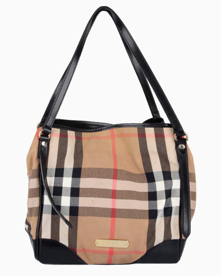 Bolsa Burberry Original Bridle Canterbury House Check Preta Feminina